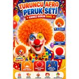 Tamsena Store Turuncu Afro Bonus Peruk ve Kırmızı Palyaço Burnu Seti Kıvırcık Takma Saç Kostüm Aksesuarı