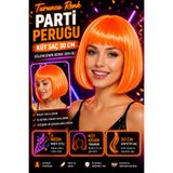 Tamsena Store Turuncu Neon Küt Kesim Parti Peruğu Sentetik Kısa Bob Saç 30 CM Yetişkin Kostüm Aksesuarı
