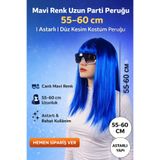 Tamsena Store Uzun Mavi Parti Peruğu 55–60 cm | Cosplay & Kostüm İçin Astarlı Peruk