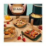 Tamu Airfryer Pişirme Kağıdı 50 Adet Hava Fritözü Kare Model Pişirme Kağıdı Airfryer Yağsız Firitöz