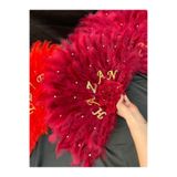 TAN EVENT Gelin Yelpazesi Bordo 60*35 Cm Kına Gecesi,bekarlığa Veda,henna Night,ahşap Tüylü