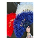 TAN EVENT Lacivert Gelin Yelpazesi 60*35 Cm,kına Gecesi,bekarlığa Veda,henna Night ,ahşap Tüylü Yelpaze,