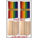 TAN EXPRESS Abeslang Dil Basma Çubuğu - Ağda Spatulası Seti 50'li 4 Paket Renkli 100 Ad+Sade 100 Ad (200 Adet) Videolu