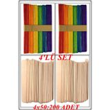 Tan Express Abeslang Dil Basma Çubuğu - Ağda Spatulası Seti 50'Li 4 Paket Renkli 100 Ad+Sade 100 Ad (200 Adet)