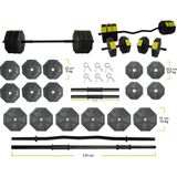 Tan Spor 100 kg Dambıl-Dumbell-Ağırlık-Halter–full Kısa Bar +Düz Bar +Z Bar Seti - Sarı