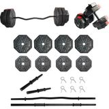 Tan Spor 30 kg Dambıl-Dumbell-Ağırlık-Halter–full Kısa Bar + Düz Bar + Z Bar Seti - Kırmızı