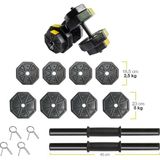 Tan Spor 30 kg Dambıl-Dumbell-Ağırlık-Halter–full Kısa Bar + Düz Bar + Z Bar Seti - Sarı
