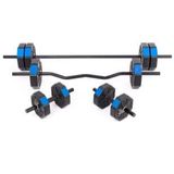 Tan Spor 40 Kg (150 cm) DÜZ BARLI + Z BARLI (120 cm) Dambıl-Ağırlık-Halter–FULL SET Mavi Kapaklı