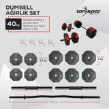 Tan Spor 40 KG Dambıl Ağırlık Halter Kısa Bar ve Z Bar Seti