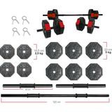 Tan Spor 40 kg Dambıl-Dumbell-Ağırlık-Halter–full Kısa Bar + Düz Bar +Z Bar Seti - Kırmızı