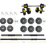 Tan Spor 40 kg Dambıl-Dumbell-Ağırlık-Halter–full Kısa Bar + Düz Bar +Z Bar Seti - Sarı