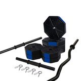 Tan Spor 50 Kg (150 cm) DÜZ BARLI + Z BARLI (120 cm) Dambıl Ağırlık-Halter FULL SET Mavi Kapaklı