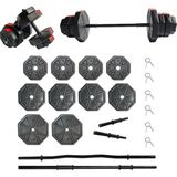 Tan Spor 50 kg Dambıl-Dumbell-Ağırlık-Halter–full Kısa Bar + Düz Bar + Z Bar Seti - Kırmızı