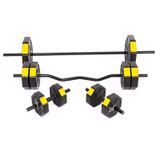 Tan Spor 50 KG Dambıl Halter Ağırlık Full Kısa + Düz + Z Bar Set Kırmızı Kapaklı