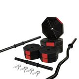 Tan Spor 60 Kg (150 cm) DÜZ BAR + Z BAR Dambıl - FULL Dumbell Halter SET Kırmızı Kapaklı