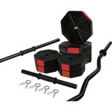 Tan Spor 60 kg Dambıl - Ağırlık - Halter - Vücut Geliştirme Full Kısa Bar + Düz Bar + Z Bar Seti - Kırmızı