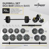 Tan Spor 70 KG Dambıl Halter Ağırlık Fitness Düz Bar Seti Kırmızı Kapaklı 150 CM