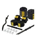 Tan Spor 70 Kg DÜZ BAR (150 cm )+Z BAR ( 120 cm) Dambıl Ağırlık Halter FULL Set SARI Kapaklı