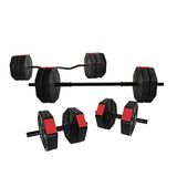 Tan Spor 80 Kg DÜZ BAR (150 cm) + Z BAR (120 cm) Dambıl Halter Ağırlık FULL Seti KIRMIZI Kapaklı