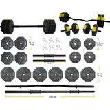 Tan Spor 90 kg Dambıl Halter Full Kısa Bar + Z Bar + Düz Bar Seti - Sarı