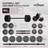 Tan Spor 90 KG Dambıl Halter Kısa Bar + Düz Bar Seti Sarı Kapaklı 150 CM