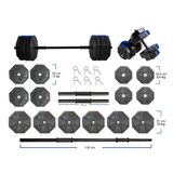 Tan Spor 90 Kg DÜZ BAR (150 cm) Dambıl Halter Ağırlık Vücut Geliştirme SETİ Mavi Kapaklı