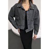 TANE TASARIM Kadın Ceket, Siyah, Denim, Regular Kalıp, Crop Siluet, Günlük, Basic Koleksiyon, Düz Desen, Yıkamalı (M)