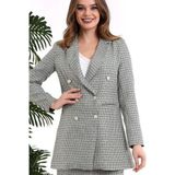 TANE TASARIM Kadın Kruvaze Uzun Blazer Ceket Çok Renkli Ekose Kareli Uzun Kollu (L)