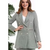 TANE TASARIM Kadın Kruvaze Uzun Blazer Ceket Ekoseli Renkli Blazer Ceket 025