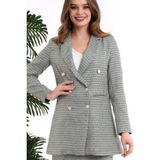 Tane Tasarım Kadın Kruvaze Uzun Blazer Ceket Ekoseli Renkli Blazer Ceket - 2XL