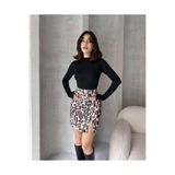 TANE TASARIM Kadın Mini Etek, Çok Renkli, Polyester, Leopar Desenli, Yüksek Bel (M)