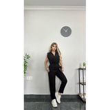TANE TASARIM Kadın Tulum Siyah Pamuk Polyester Kolsuz Fitted Kalıp Gömlek Yaka Düğmeli (M)
