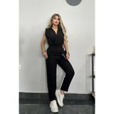 TANE TASARIM Kadın Tulum Siyah Polyester Kolsuz Uzun V Yaka (Siyah, L)