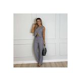 TANE TASARIM Kadın Yelek-Pantolon Takım Gri Pamuk Polyester Bisiklet Yaka Fermuar Detaylı Kolsuz Fitted Gabardin (S)