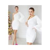 TANE TASARIM Tek Omuz Beyaz Mini Elbise 024