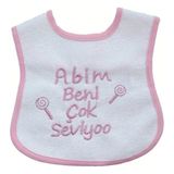 Tanem Bebe Abim Beni Çok Seviyoo Yazılı Mama Önlüğü - 0 - 2 Yaş - Pembe