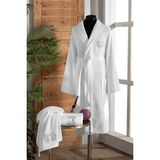 Tanem Home Pamuk Nakışlı 3 Parça Erkek Bornoz Seti | Bornoz Takımı | Çeyiz Seti - L - XL - Beyaz