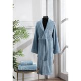 Tanem Home Pamuk Nakışlı Erkek 3 Parça Bornoz Seti | Bornoz Takımı | Çeyiz Seti - L - XL - Aqua