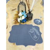 Tanem Home Yüz Desen Keten Kumaş Nakışlı Amerikan Servis Takımı Tabak Altlığı, Bardak Altlığı Antra - 35 x 45 cm - Renkli