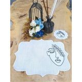 Tanem Home Yüz Desen Keten Kumaş Nakışlı Amerikan Servis Takımı Tabak Altlığı, Bardak Altlığı Beyaz - 35 x 45 cm