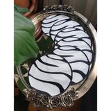 Tanem Home Zebra Desen Nakışlı Gardenya Keten Kumaş Kokteyl Peçetesi, Bardak Altlığı 6'lı Set