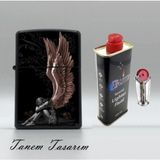 Tanem Melek Angels Siyah - Benzinli Çakmak(X-Lite Benzin Gazı 125 ml ve 5'li Çakmak Taşı Hediyedir)