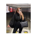 Tanem Oyalı kemerli kaşe panço Siyah M 739393830
