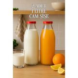 Tanemce 2 Adet 1 Litre Şeffaf Sürahi Süt, Ayran, Su, Limonata, Meşrubat Şişesi Plastik Kapaklı Cam Şişe