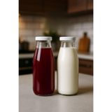 Tanemce 2 Adet Plastik Beyaz Kapaklı 500 ml Sürahi Süt, Ayran, Su, Limonata Meşrubat Şişesi Cam Şişe 500cc