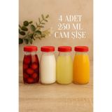 Tanemce 4 Adet 250 ML Şeffaf Sürahi Süt, Ayran, Su, Limonata, Meşrubat Şişesi Plastik Kapaklı Cam Şişe