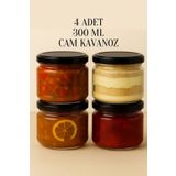 Tanemce 4 Adet 300 ml Metal Siyah Konserve Kapaklı Magnolya ve Gıda Saklama 300 cc Şeffaf Cam Kavanoz