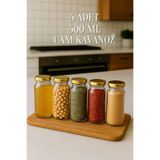 Tanemce 5 Adet 500 ml Metal Gold Konserve Kapaklı Baharatlık, Bakliyatlık, İçecek 500 Cc Uzun Cam Kavanoz