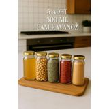 Tanemce 5 Adet 500 ml Metal Gold Konserve Kapaklı Baharatlık, Bakliyatlık, İçecek 500 Cc Uzun Cam Kavanoz