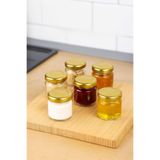 Tanemce 6 Adet 40 ml Metal Kapaklı Şeffaf Numune Mama Ek Gıda Şekerleme Reçellik Küçük Cam Kavanoz, Sarı